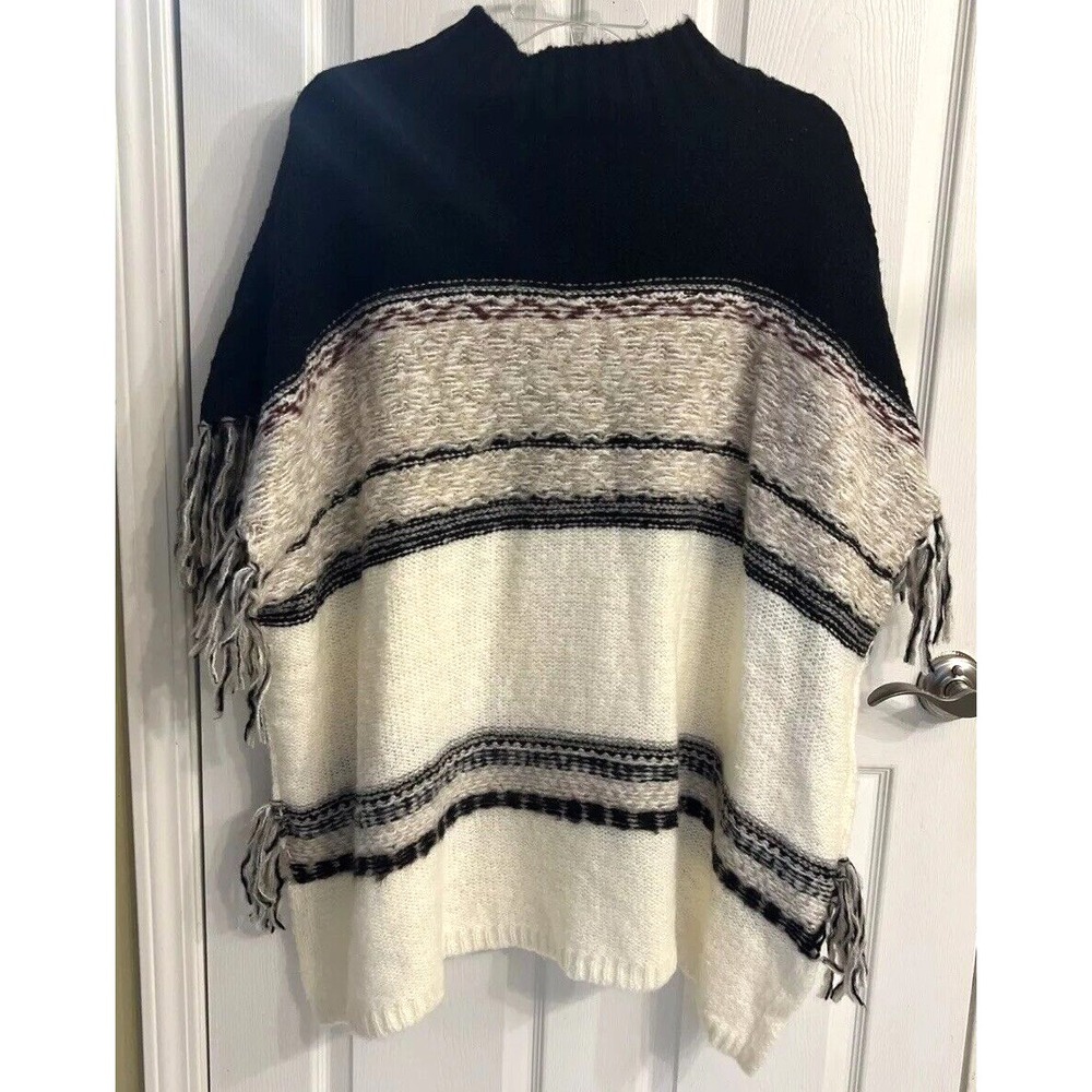 Ana Fringed Sweater Poncho Size L  New with tags
